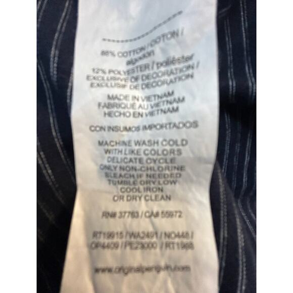 Original Penguin Striped Long Sleeve Henley Shirt Navy Blue Cotton Blend Mens Si - Picture 6 of 8